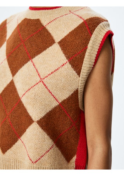 Bisiklet Yaka Baklava Desenli Kolsuz Triko Süveter indirimleri