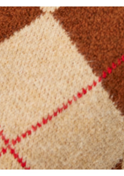 Bisiklet Yaka Baklava Desenli Kolsuz Triko Süveter