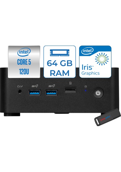 Msı Cubı Nuc Intel Core 5 120U 64GB Ddr5 512GB SSD Iris Xe Graphics Freedos Mini Bilgisayar 1M013BEUF21 + Zettausbbellek