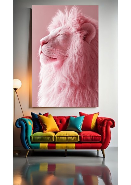 Pembe Beyaz Aslan V1 Ev Duvar Salon Güzellik Salonu Ofis Dükkan Dekarasyon Kanvas Tablo