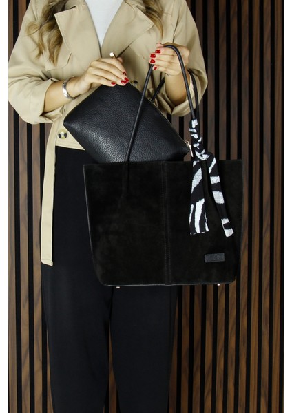 Siyah Hakiki Dana Süet Manyetik Kapaklı Büyük Boy Günlük Omuz Çantası ve Askılı El Çantası modelleri