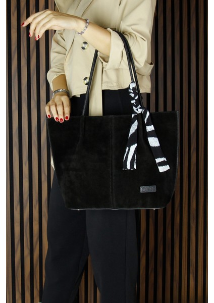 Siyah Hakiki Dana Süet Manyetik Kapaklı Büyük Boy Günlük Omuz Çantası ve Askılı El Çantası fırsatları