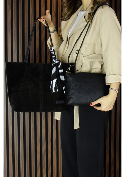 Siyah Hakiki Dana Süet Manyetik Kapaklı Büyük Boy Günlük Omuz Çantası ve Askılı El Çantası indirimleri