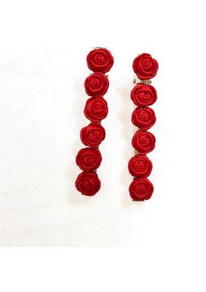 9650 El Yapımı Minik Gül Desenli Polimer Kil 2’li Set Yan Saç Tokası / 7.5 cm