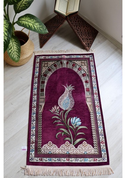 Lale Desenli Astarlı Lüks Seccade S1002 Gri
