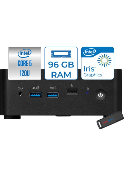 Msı Cubı Nuc Intel Core 5 120U 96GB Ddr5 512GB SSD Iris Xe Graphics Windows 11 Home Mini Bilgisayar 1M013BEUH21 + Zettausbbellek