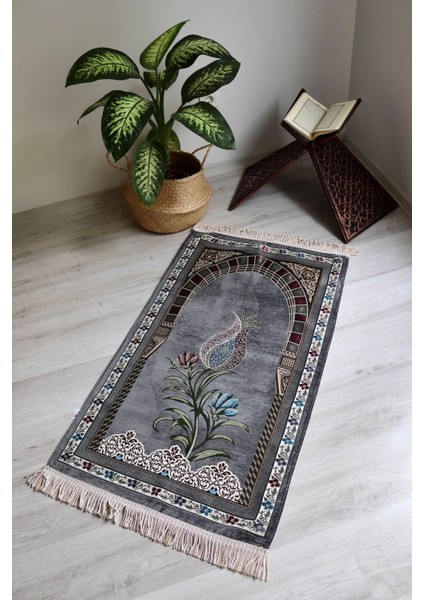 Lale Desenli Astarlı Lüks Seccade S1002 Gri fiyatları