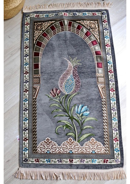 Lale Desenli Astarlı Lüks Seccade S1002 Gri modelleri