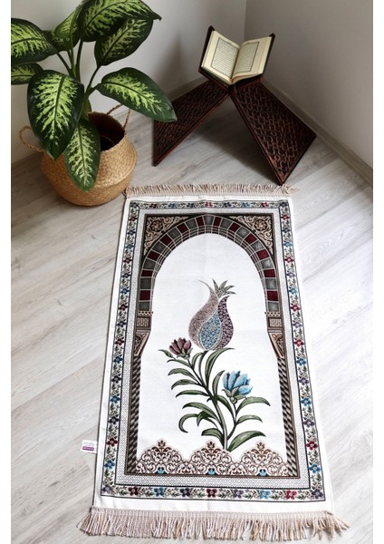 Lale Desenli Astarlı Lüks Seccade S1002 Gri