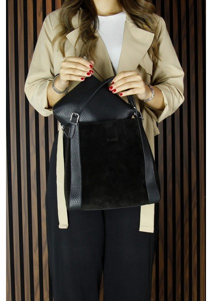 Siyah Hakiki Dana Süet Manyetik Kapaklı Büyük Boy Günlük Omuz Çantası ve Askılı El Çantası modelleri