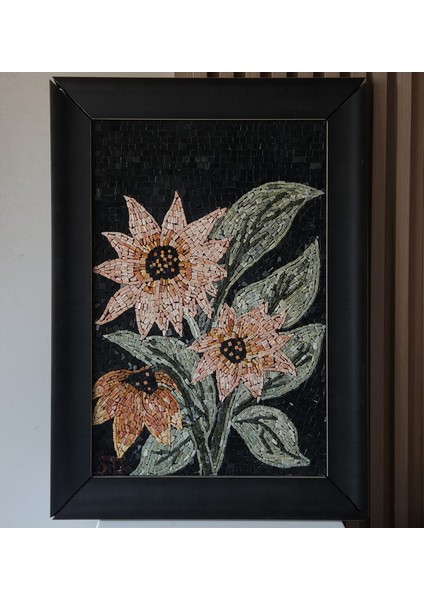 Çiçek Desenli Mozaik Taş Tablo