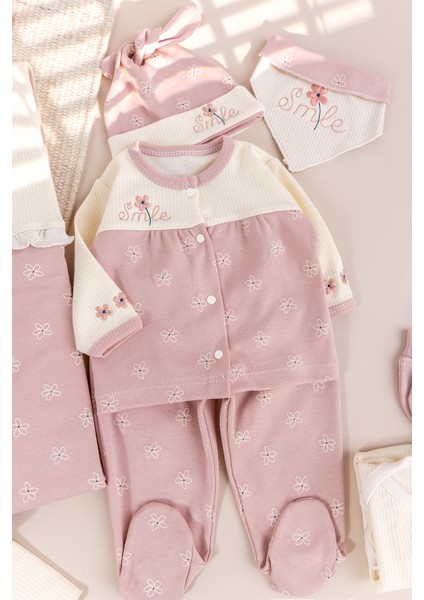 Çiçek Nakışlı Fırfırlı Pamuklu 10 Parça Kız Bebek Hastane Çıkışı Bebek Takımı modelleri