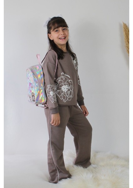 Kahverengi Taş Detaylı Geniş Paçalı Kız Çocuk Eşofman Takımı fırsatları