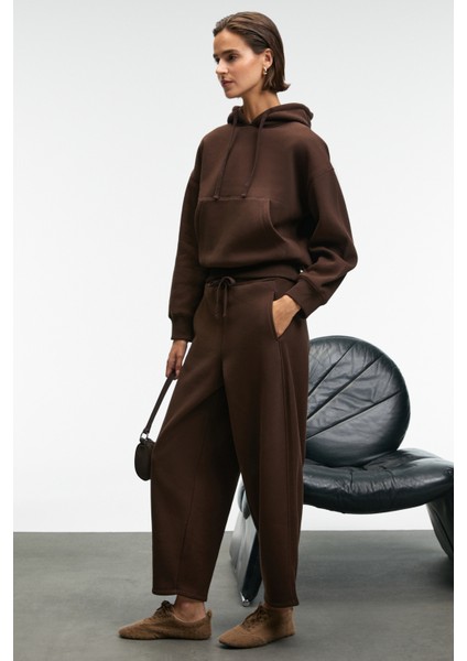 SELORIN Kadın Baggy Çift Cepli Kahverengi Eşofman Altı modelleri
