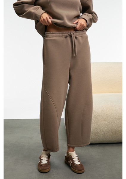 YUVESSA Kadın Oversize Kordonlu Çift Cepli Balon Vizon Eşofman Altı modelleri