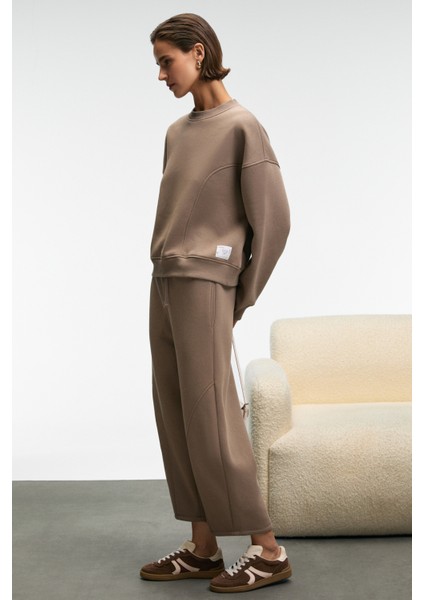 YUVESSA Kadın Oversize Kordonlu Çift Cepli Balon Vizon Eşofman Altı fırsatları