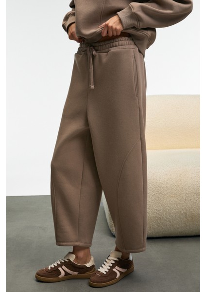 YUVESSA Kadın Oversize Kordonlu Çift Cepli Balon Vizon Eşofman Altı indirimleri