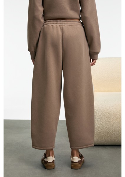 YUVESSA Kadın Oversize Kordonlu Çift Cepli Balon Vizon Eşofman Altı