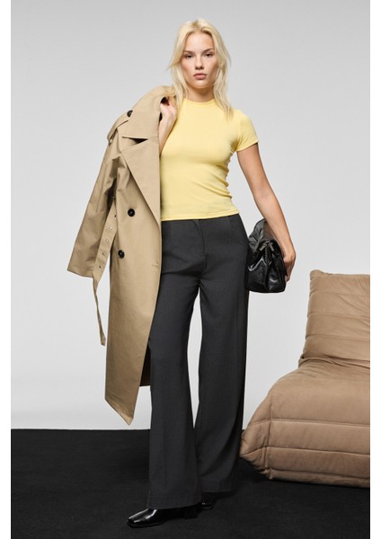 HOPEWELL Kadın Yuvarlak Yaka Örme Slim Fit Sarı T-Shirt fiyatları