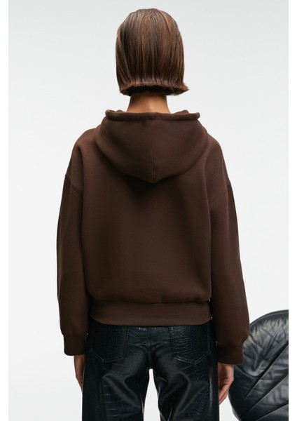SELENE Kadın Kapüşonlu Kangru Cepli Regular Fit Kahverengi Sweatshirt