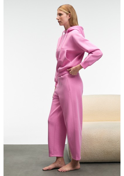 SELENE Kadın Kapüşonlu Kangru Cepli Regular Fit Pembe Sweatshirt fiyatları