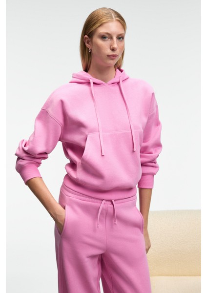 SELENE Kadın Kapüşonlu Kangru Cepli Regular Fit Pembe Sweatshirt modelleri