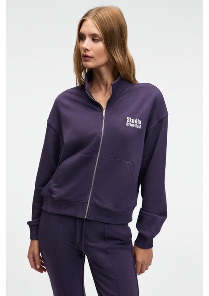 TORINA Kadın Nakış Detaylı Fermuarlı Çift Cepli Relax Mor Ceket fiyatları