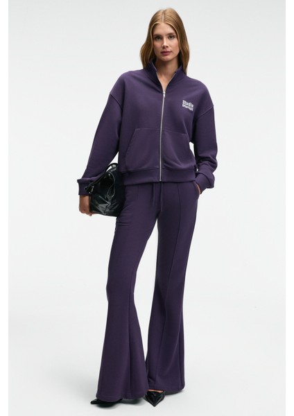 TORINA Kadın Nakış Detaylı Fermuarlı Çift Cepli Relax Mor Ceket fırsatları