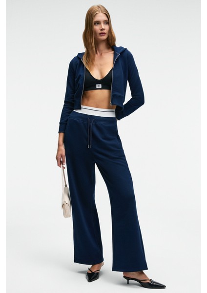 COSIMA Kadın Metal Fermuarlı Kapüşonlu Crop Lacivert Sweatshirt indirimleri