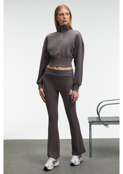 THALIA Kadın Arka Baskılı Ve Patch Detaylı Fermuarlı Dik Yakalı Antrasit Sweatshirt indirimleri