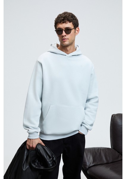 Draco Erkek Organik Kumaşlı İçi Polarlı Yumuşacık Kanguru Cepli Kapüşonlu Gri Sweatshirt