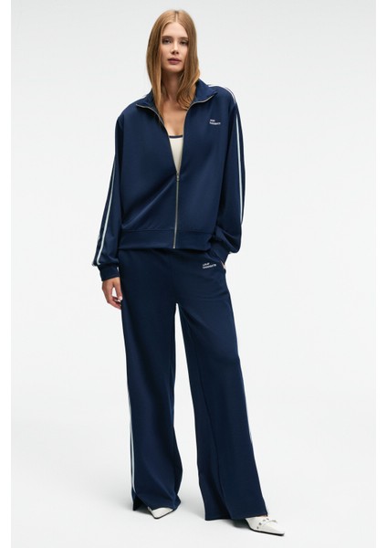 ZINNIE Kadın Regular Nakış Ve Yan Şerit Detaylı Metal Fermuarlı Dik Yaka Lacivert Ceket fırsatları