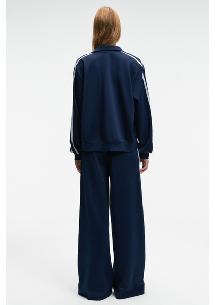 ZINNIE Kadın Regular Nakış Ve Yan Şerit Detaylı Metal Fermuarlı Dik Yaka Lacivert Ceket indirimleri