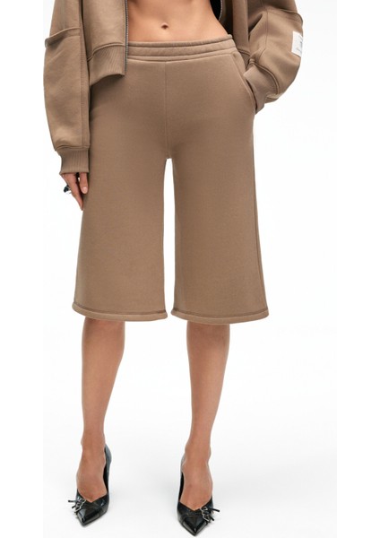 ELPIHRA Kadın Oversize Beli Lastikli Çift Cepli Vizon Şort & Bermuda modelleri