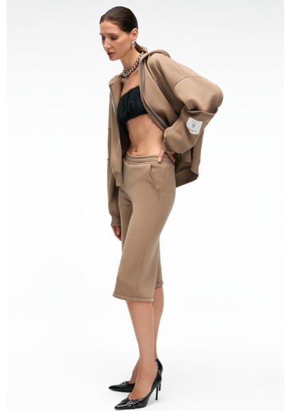 ELPIHRA Kadın Oversize Beli Lastikli Çift Cepli Vizon Şort & Bermuda indirimleri