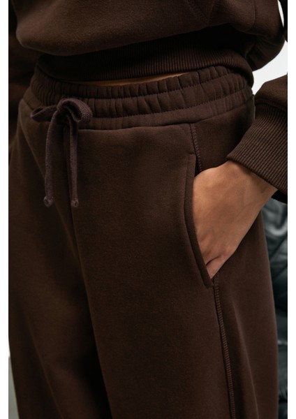 SELORIN Kadın Baggy Çift Cepli Kahverengi Eşofman Altı