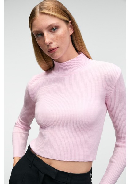 CALIDA Kadın Dik Yaka Fitilli Görünümlü Slim Fit Triko Pembe Kazak modelleri