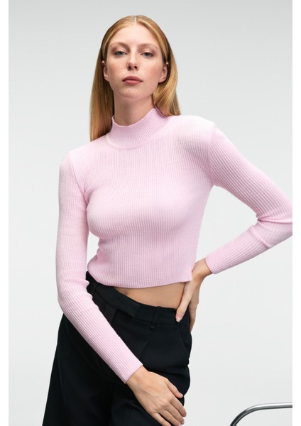CALIDA Kadın Dik Yaka Fitilli Görünümlü Slim Fit Triko Pembe Kazak indirimleri