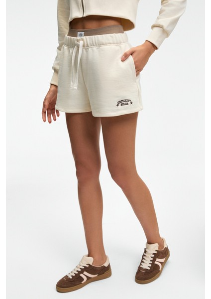 MOREVA Kadın Nakışlı Rahat Ekru Şort modelleri