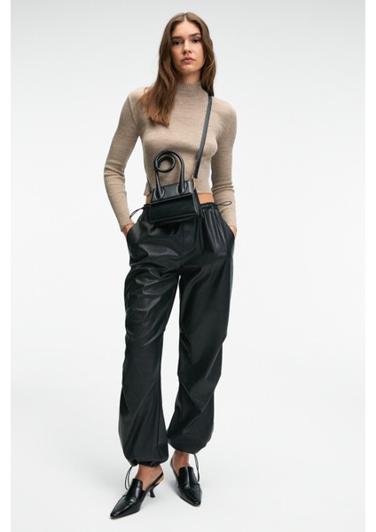 CALIDA Kadın Dik Yaka Fitilli Görünümlü Slim Fit Triko Bej Kazak indirimleri