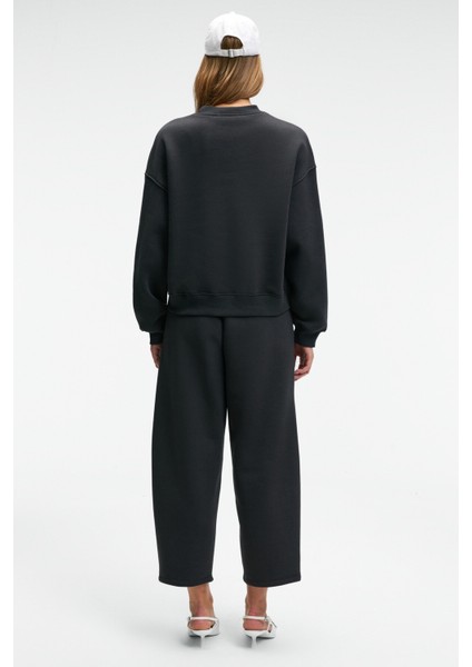 SERENYA Kadın Pamuklu Etiket Detaylı Bisiklet Yaka Antrasit Sweatshirt