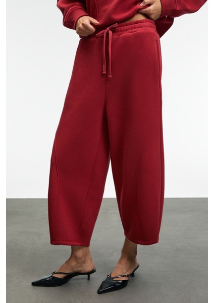 YUVESSA Kadın Oversize Kordonlu Çift Cepli Balon Kırmızı Eşofman Altı fırsatları