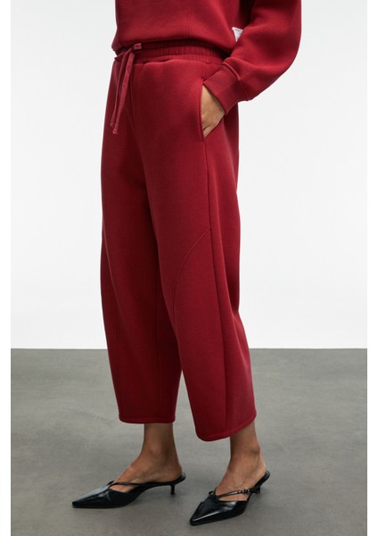 YUVESSA Kadın Oversize Kordonlu Çift Cepli Balon Kırmızı Eşofman Altı indirimleri