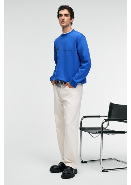 IRVING Erkek Yuvarlak Yaka Göğsü Ve Önü Regular Fit Mavi Sweatshirt fiyatları