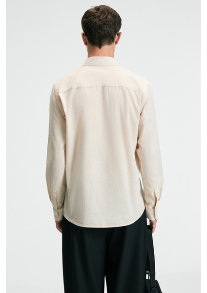 YORDI Erkek Gömlek Yaka Manşetli Flamlı Oxford Kumaş Regular Fit Krem Gömlek indirimleri