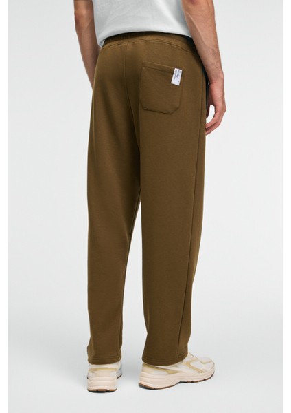 CLARENCE Erkek %100 Pamuk Kordonlu Lastikli Bel Arka Cebi Süs Etiketli Haki Eşofman Altı