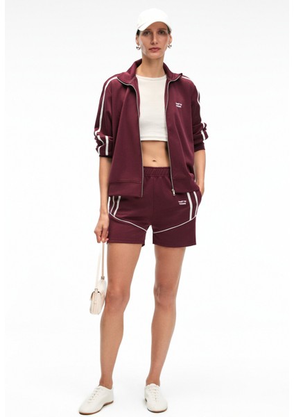 ZINNIE Kadın Regular Nakış Ve Yan Şerit Detaylı Metal Fermuarlı Dik Yaka Bordo Ceket fiyatları