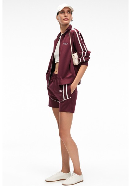 ZINNIE Kadın Regular Nakış Ve Yan Şerit Detaylı Metal Fermuarlı Dik Yaka Bordo Ceket modelleri