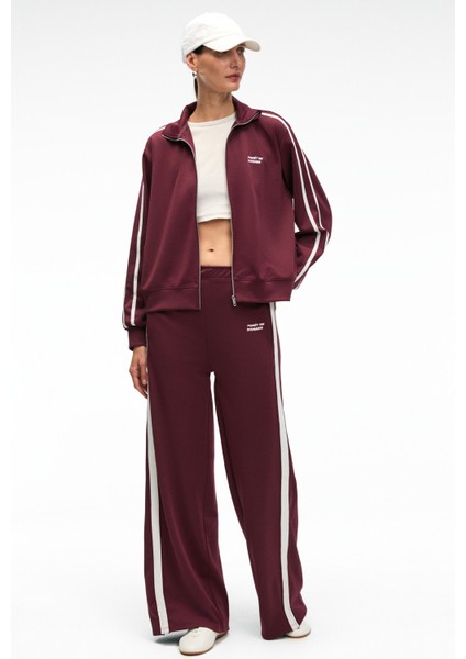 ZINNIE Kadın Regular Nakış Ve Yan Şerit Detaylı Metal Fermuarlı Dik Yaka Bordo Ceket fırsatları