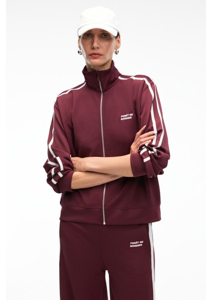 ZINNIE Kadın Regular Nakış Ve Yan Şerit Detaylı Metal Fermuarlı Dik Yaka Bordo Ceket indirimleri